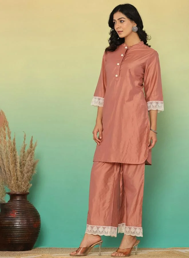 Kasya  Mocha Brown Chanderi Co-Ord Set for Women | Best Price UAE